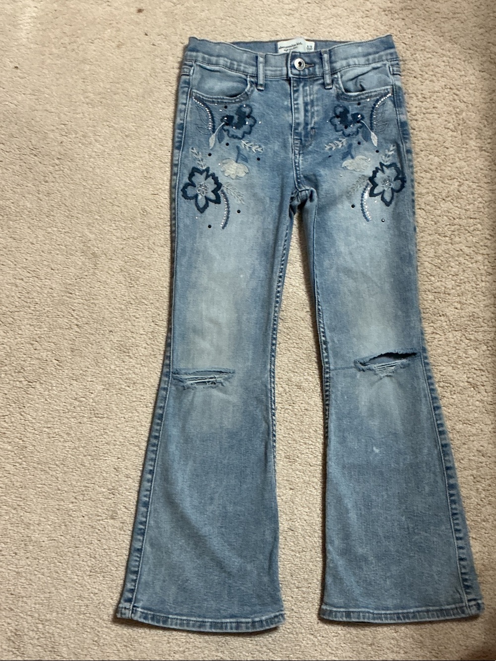 abercrombie kids Light Blue Embroidered Flare Jeans